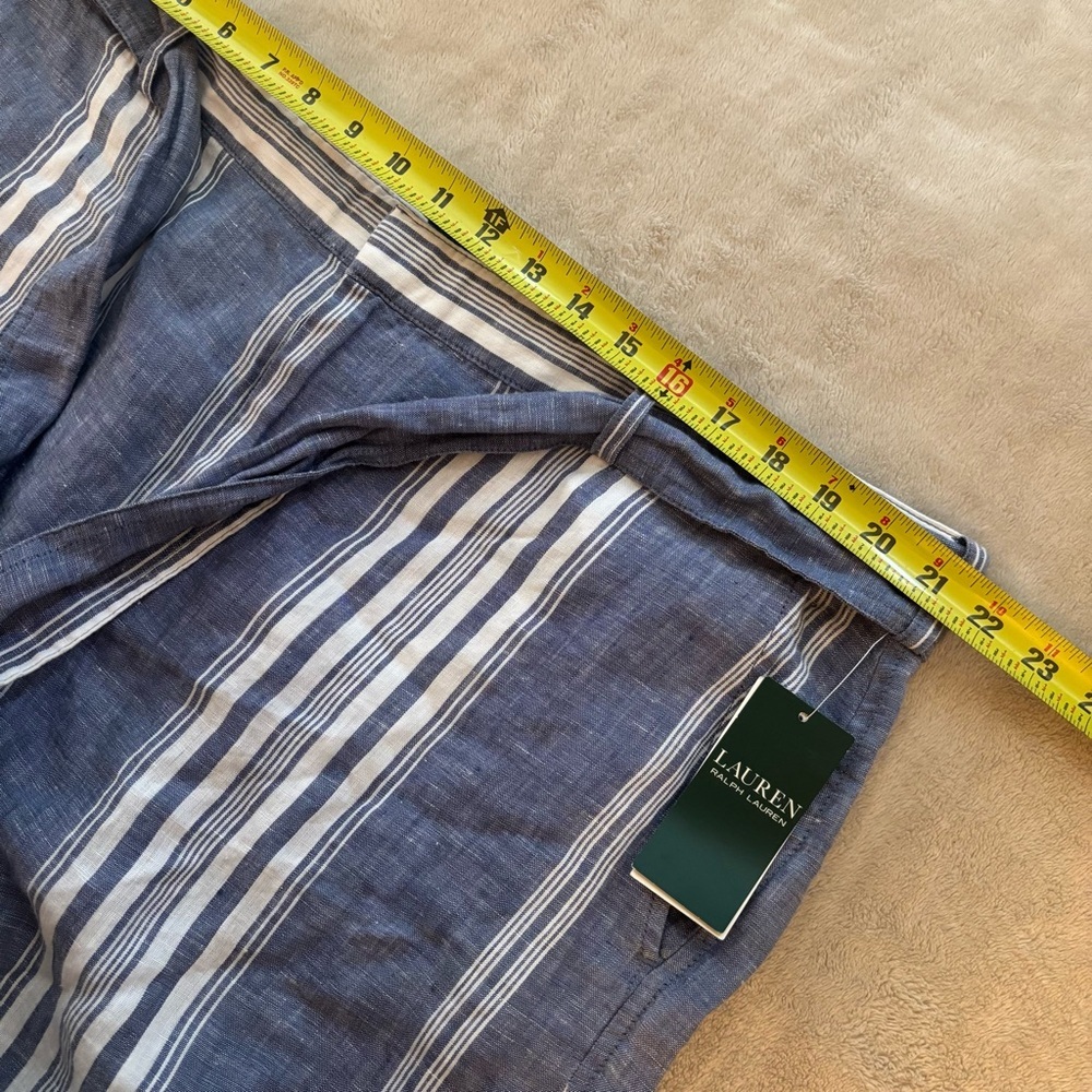 Lauren Ralph Lauren 100% Linen Striped Blue Shorts Size 18 - Picture 5 of 6